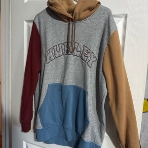 Hurley Men's Multi-Color Block Pullover Hoodie - Gray/Blue/Tan/Burgundy